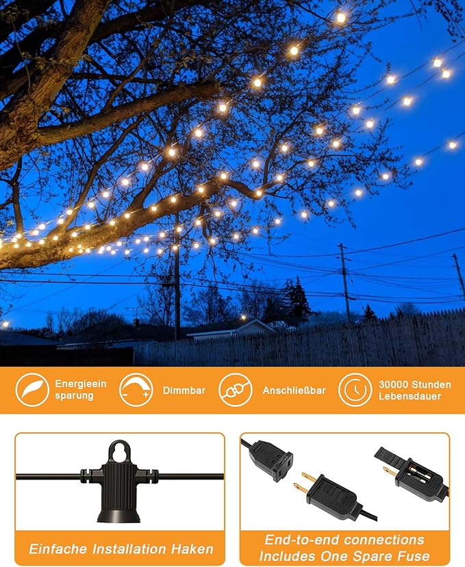 String Lights, 200FT Outdoor LED Patio Lights, 100 G40 Shatterproof Bulbs