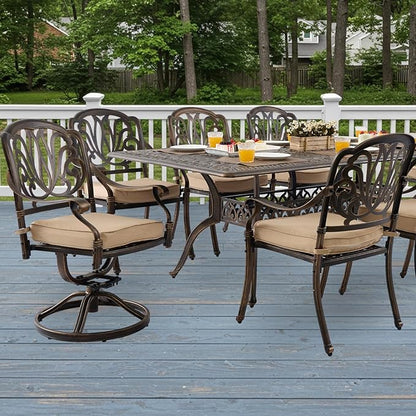 9-Piece Cast Aluminum Patio Furniture, Outdoor Dining Sets for 8 Include 87" Rectangular Patio Dining Table, 6 Stackable Chairs & 2 Swivel Chairs with Cushions & Umbrella Hole(Bronze)