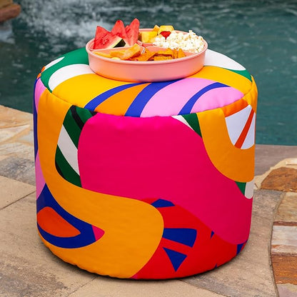 Jaxx Spring Indoor/Outdoor Bean Bag Pouf Ottoman, Zuri Multicolor Pattern