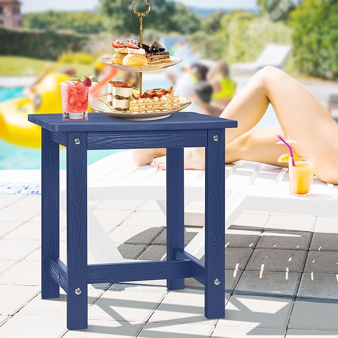 Y&M Outdoor Side Table, HIPS Adirondack Small Single Table, Waterproof Square Outside Table, Balcony Modern End Tables for Patio, Pool, Beach, Porch, Deck, Indoor or Outdoor Use (Navy Blue, 2 Pack)