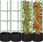 4 Pack Tomato Cages with 11 Gallon Grow Bags for Garden 55inch Tomato Planter with Trellis Heavy Duty Plant Stakes Support Frames for Climbing Vegetables Flowers Fruits Flowers