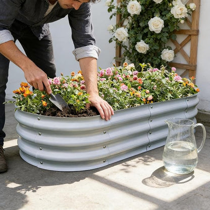 Gardmax 2 Pack Galvanized Raised Garden Bed, Lightweight Planter Boxes Outdoor with Easy Assembly, Large Garden Bed for Vegetables, Fruits, Flower Silver