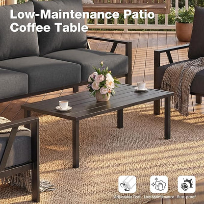Outdoor Patio Furniture Set, 4 Pieces Metal Patio Furniture Set with Coffee Table, Modern Outdoor Patio Conversation Seating Set, Grey