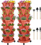 DUNCHATY Stackable Planters 7 Tier Vertical Garden Planting Tower Planters Strawberry, Herb, Flower, and Vegetable Planter Indoor Outdoor Gardening Pots with Removable Wheels and Tools, 2 Set