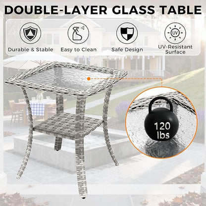 14-Seat Modern Patio Furniture Set with Swivel Rocking Chairs, Thick 4″ Cushions, Dual-Strand Wicker Rattan, Rust-Resistant Steel Frame – Outdoor Conversation & Modular Sectional,Blue
