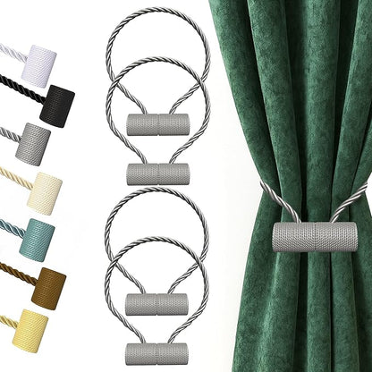Hion Magnetic Curtain Tiebacks Grey 4 Pack, Curtain Tiebacks Buckles Holdbacks Holders Hooks Clip for Home Bedroom Office Decorative Thick or Thin Curtain