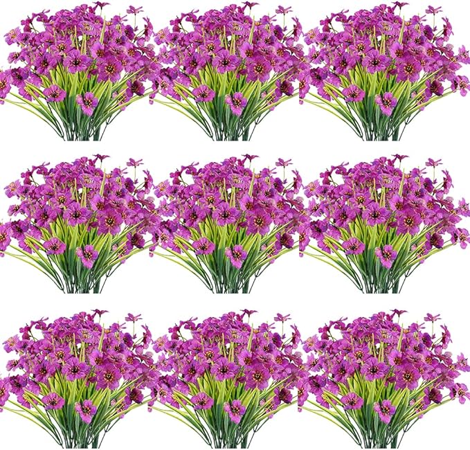 Artificial Flower Bundles, 30 Pack Purple UV Resistant Outdoor Plants