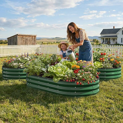 Galvanized Raised Garden Bed 6x3x1 FT, Oval Metal Raised Garden Bed Outdoor Planter Box with Open Bottom, Rust-Resistant Steel Garden Bed for Vegetables Herbs Flowers, Easy Assembly