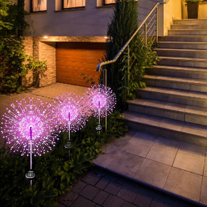 JJGoo Solar Firework Lights, 2 Pack 120 LEDs 2 Lighting Modes Solar Garden Lights Outdoor Waterproof for Yard Patio Walkway Pathway Party Wedding Christmas Decorative - Pink