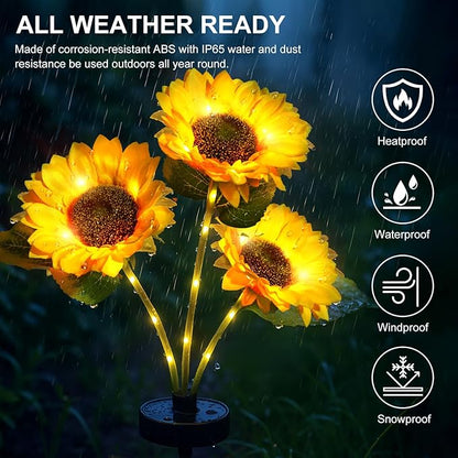 Upgraded Solar Sunflower Lights, 2 Pack Solar Garden Lights with Bigger Round Panel, 40-Hour Runtime for Indoor & Outdoor Decor, Waterproof for Patio Yard Garden