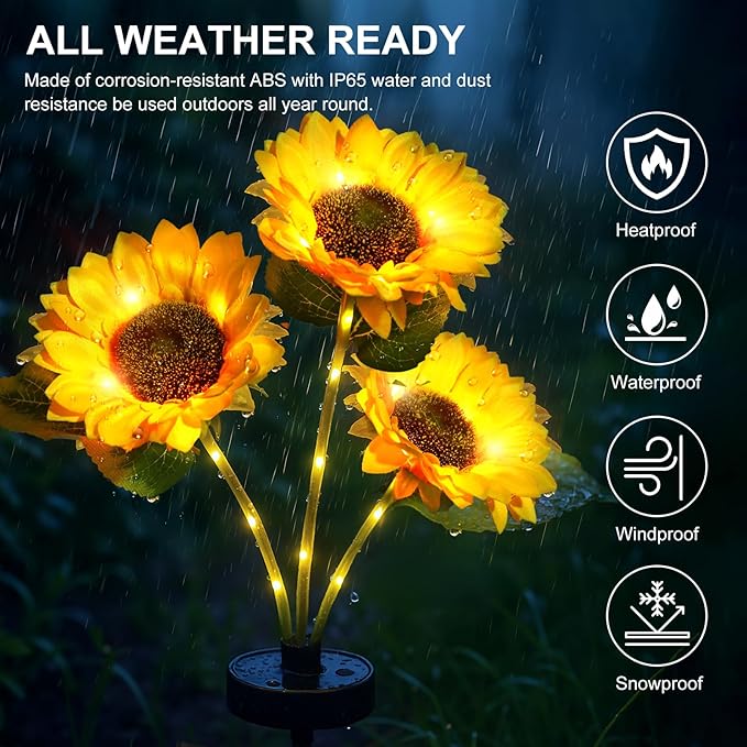 Upgraded Solar Sunflower Lights, 4-Pack Solar Garden Lights with Bigger Round Panel, 40-Hour Runtime for Indoor & Outdoor Decor, Waterproof for Patio Yard Garden