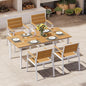 Outdoor Dining Set for 4, Aluminum Patio Table and Chairs Set with Umbrella Hole, 5 Piece HDPS Outdoor Furniture Set for Patio, Garden (White & Teak)