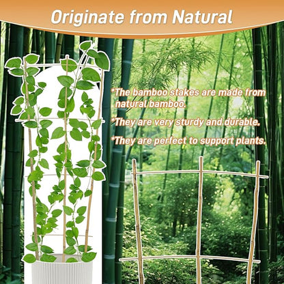 10 Pack 3ft Bamboo Trellis for Climbing Plants - Fan-Shaped Support Trellis for Potted Plant Decor in Door