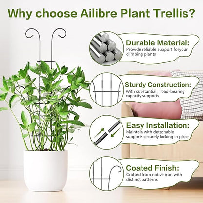 Larger 23.6in Plant Trellis for Climbing Plants Indoor Outdoor, 4 Pack Expandable Metal Trellis for Potted Plants - Sturdy Rustproof Plant Support for Pothos Ivy Hoya Monstera, Houseplant Decor