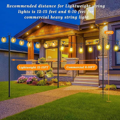 10 Pack String Light Poles,10 Ft Light Poles for Outside String Lights,Outdoor Lights Pole with Fork,Metal Poles Stand for Patio Deck Backyard (10FT 4 Pack)