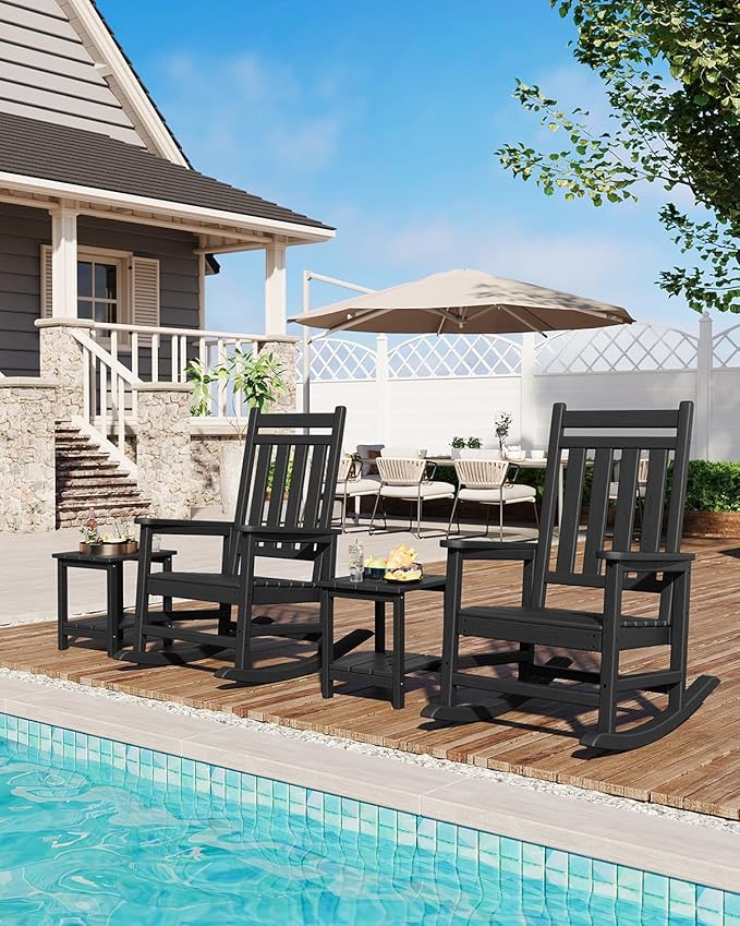GarveeLife Adirondack Outdoor Side Table 18 x 15 in, HDPE 2-Tier Patio Side Tables for Outside, All-Weather End Table for Patio Pool Deck Indoor Backyard, Black
