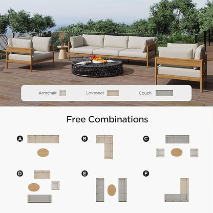 Acanva Modern Outdoor Patio Furniture Set, All-Weather Aluminium Conversation Sectional Sofa with Thick Cushions for Backyard, Garden, Porch, Couch, Beige
