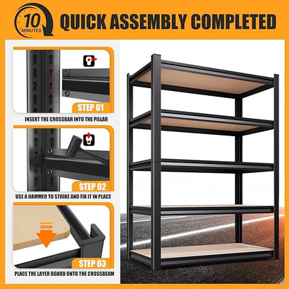 71.2" H Garage Shelving Heavy Duty Storage Shelves, Metal Adjustable Shelving Unit, Utility Garage Organizer Shelf for Basement, Pantry, Kitchen, Warehouse, 31.5" W x 13.8" D x 71.2" H, Black