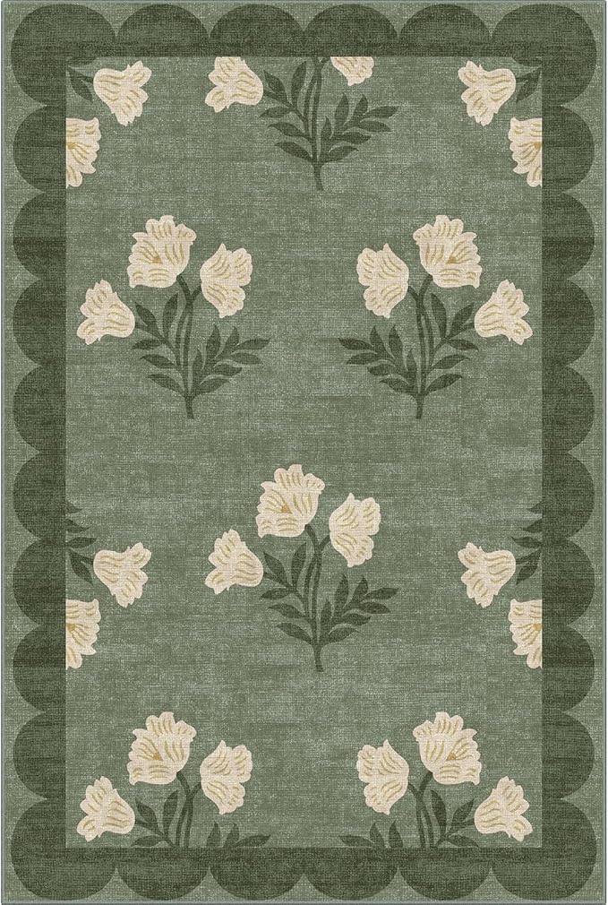 Outdoor Rugs Sage Green Floral Door Mat, 2 x 3 Ft Polyester