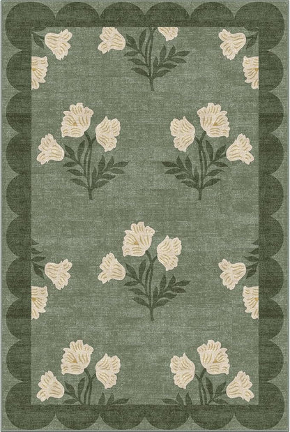 Outdoor Rugs Sage Green Floral Door Mat, 2 x 3 Ft Polyester