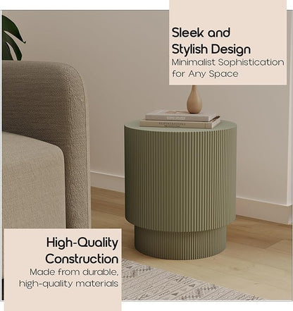 LeisureMod Modern Side Table Round Fiberstone Top Accent End Table for Home, Outdoor Patio, Living Room Sofa, Weather-Resistant, Eden Series in Olive Green