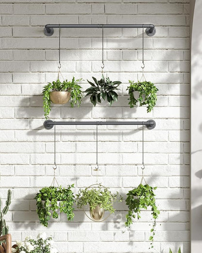 Plant Haning Rod, 2 Pack Hanging Planters for Indoor Plants with 3 Chains, Wall Plant Hanging Bar for Window Celling, 38.2 Inch, Metal Black, Pots Not Included