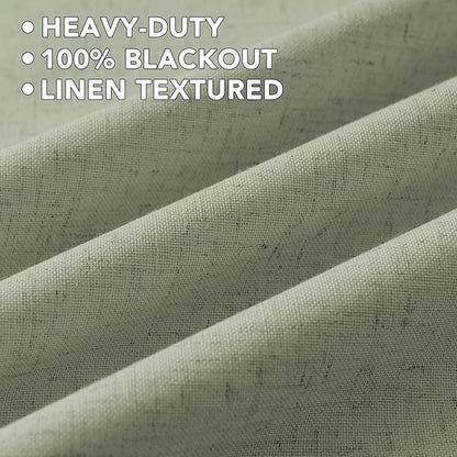 H.VERSAILTEX Linen Curtains 100% Blackout Curtains for Bedroom 84 inch Long Full Light Blocking Nature Linen Blended Window Curtains for Living Room Nickel Grommet (2 Panels, Heathered Tea)
