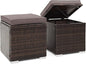 Tangkula 2 Pieces Patio Ottomans, Patiojoy Hand-Woven PE Rattan Side Table with Removable Cushion & Hidden Storage Space, Multifunctional Storage Box, Seats for Patio, Backyard, Poolside (Grey)