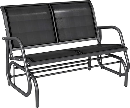 Outsunny 2-Person Outdoor Glider Bench, Patio Double Swing Rocking Chair Loveseat w/Powder Coated Steel Frame for Backyard Garden Porch, Black