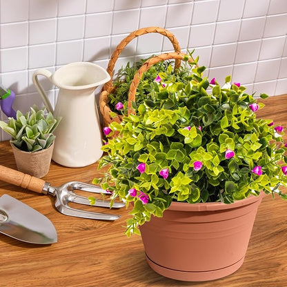 VIDELLY 4 Pcs Hanging Planters for Indoor Plants,10" Large Plastic Hanging Basket with Drainage Trays & Chain Holder for Outdoor Indoor Plants Garden Balcony Decoration, Brown