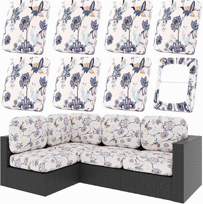 Cushion Covers 8-Piece Set, Vintage Flower, Stretch Fit Outdoor Patio