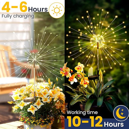 GIGALUMI Garden Decor Outdoor Lights 120LED 6Pack, Solar Garden Lights for Christmas Outside Fairy Firework Decorative,Solar Powered for Yard Pathway Flowerbed Planter Balcony Patio Decor (Warm White