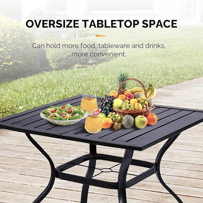VINGLI 36" Square Patio Table for 4, Metal Outdoor Dining Table with Umbrella Hole, All-Weather Steel Patio Dining Table Outdoor Table for Lawn, Garden, Backyard, Black
