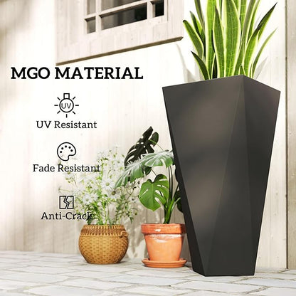 Outsunny Set of 3 Tall Planters, 28.75", 24.5", 20.5", MgO Indoor Outdoor Planters with Drainage Holes, Stackable Flower Pots for Garden, Patio, Balcony, Front Door, Black