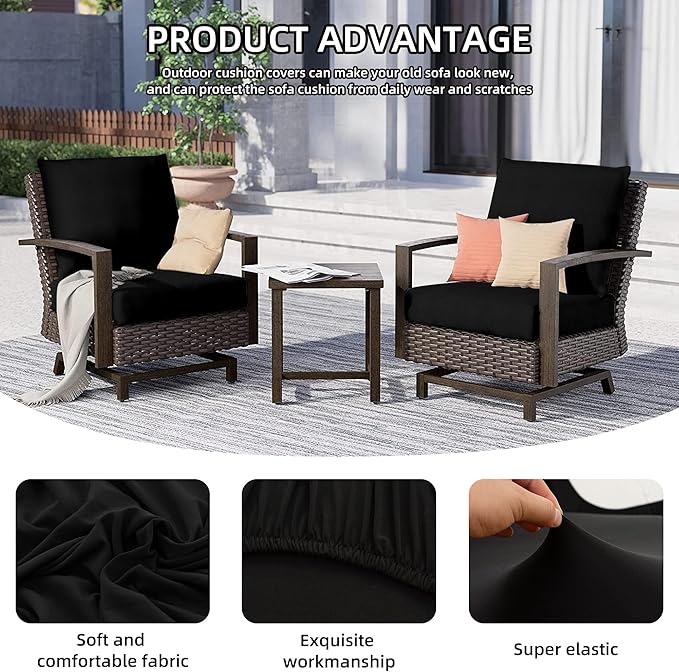 Cushion Covers, 8-Pack Black Stretch-Fit Outdoor Patio Covers