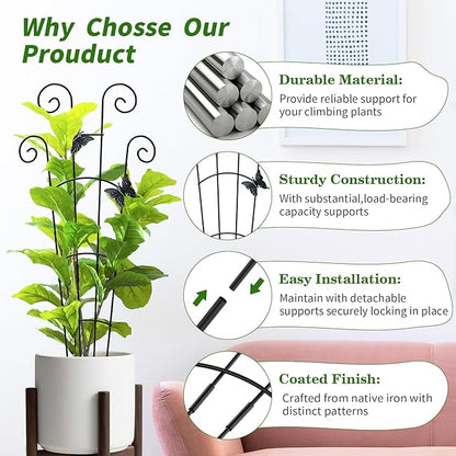 2 Pack 30 Inch Taller Plant Trellis for Potted Climbing Plants Indoor,Expandable Metal Garden Trellis for Climbing Plants,Flowers Vine Ivy, Sturdy Houseplant Support for Potted Plants with Ties