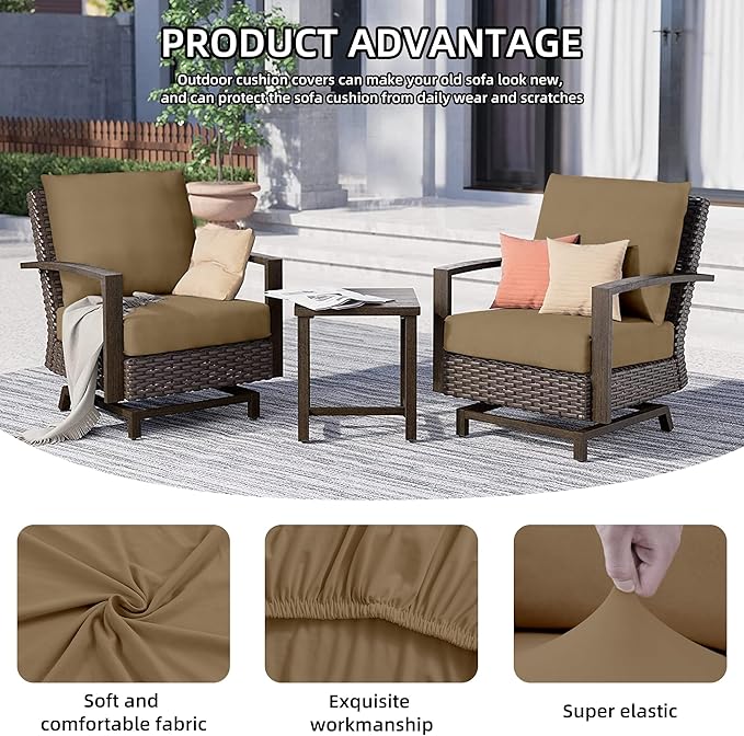 Patio Cushion Covers, 8-Pack, Khaki Stretch Fit for Outdoor Furniture