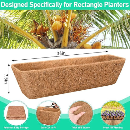 Riare 4 Pack 36 Inch Rectangle Coconut Liners for Planters, Natural Coconut Fiber Planter Liners, Window Box Liner Trough Coco Liner for Outdoor Flower, Garden Wall, Deck & Fence Planter Boxes