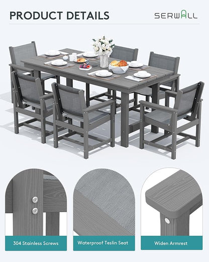 SERWALL 5 Piece Patio Dining Sets, Outdoor HDPE Dining Furniture Set with Umbrella Hole Cut-Out Table and 4 Woven Chairs, Gray