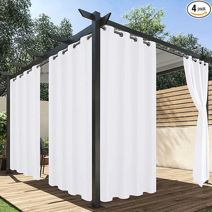 HolidayIdeas White Outdoor Curtains for Patio Waterproof, 4 Panels - 54 x 84 Inch - Privacy Protection & Light Filtering Curtains Grommet Outside Curtains for Porch, Gazebo, Pergola, Backyard