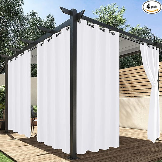 HolidayIdeas White Outdoor Curtains for Patio Waterproof, 4 Panels - 54 x 84 Inch - Privacy Protection & Light Filtering Curtains Grommet Outside Curtains for Porch, Gazebo, Pergola, Backyard