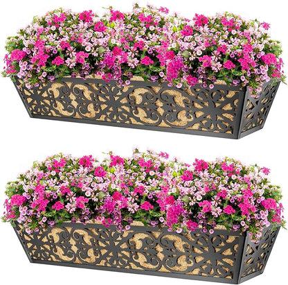 4 Pack 30 Inch Window Boxes Planters Railing Planter Box with Adjustable Brackets & Coco Liners Fabric Plant Grow Bags Deck Railing Planter Boxes Balcony Hanging Flower Box for Outdoor Plants