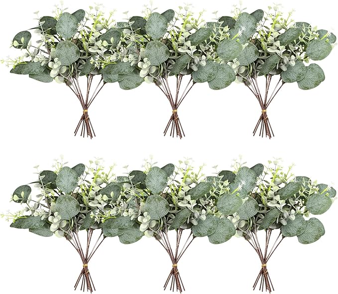 Artificial Eucalyptus Greenery Stems, 40 Pcs Silver Dollar and Baby Leaf Mix