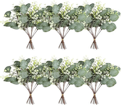 Artificial Eucalyptus Greenery Stems, 40 Pcs Silver Dollar and Baby Leaf Mix