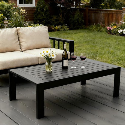Outdoor Rectangle Patio Aluminum Coffee Tables for Outside, All Weather Patio Slatted Tabletop for Indoor or Outdoor Use