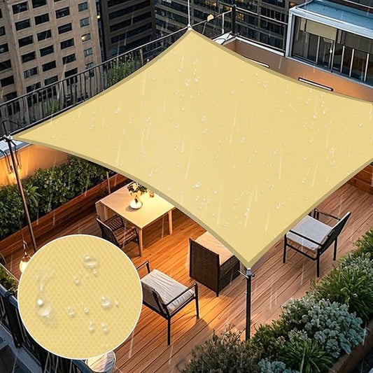 Artpuch Waterproof Sun Shade Sail, 14'x14' Sand Rectangular, UV Resistant Rain Canopy, Curved Edges Shade Cloth for Outdoor Patio, Deck, Yard (Customizable)