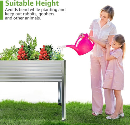 Galvanized Raised Garden Bed with Legs, 48 gallons, 48"x24"x32" Large Metal Elevated Planter Boxes with Drainage Holes,for Vegetables, Flowers, Backyard, Patio, Balcony