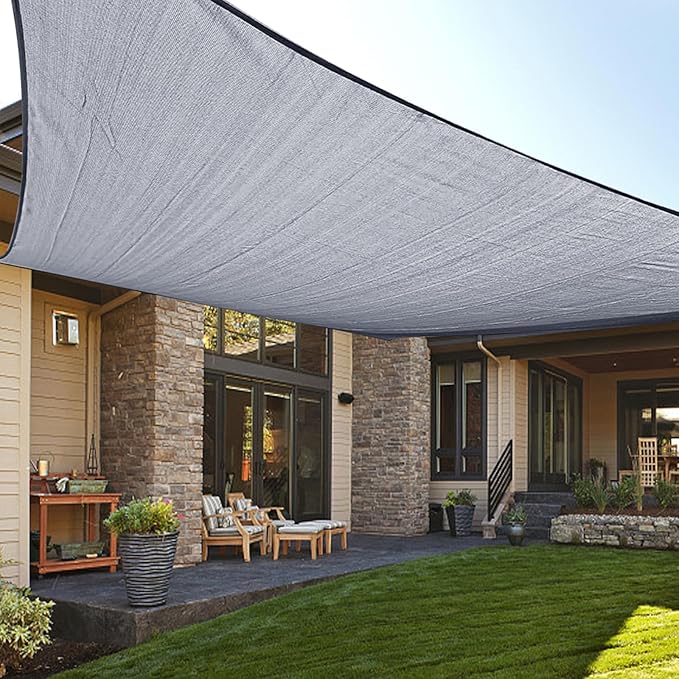 LOVE STORY Custom Size 8'x9' Silver Grey Sun Shade Sail Rectangle UV Block Canopy Patio Sail Sunshades Fabric for Outdoor Garden Carport (We Make Custom Size)