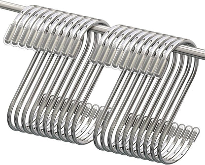 Myfolrena 20 Pack S Hooks for Hanging, 3.4 Inch Metal S Shaped Hook Heavy Duty Hanging Hooks for Pots, Pans, Plants, Bags, Cups, Clothes (Silver)