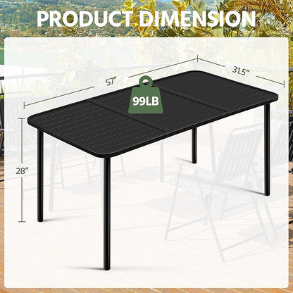 Yaheetech Outdoor Dining Table for 6 Person, Rectangular Slatted Metal Patio Table for Deck Garden Lawn Backyard Use, Black